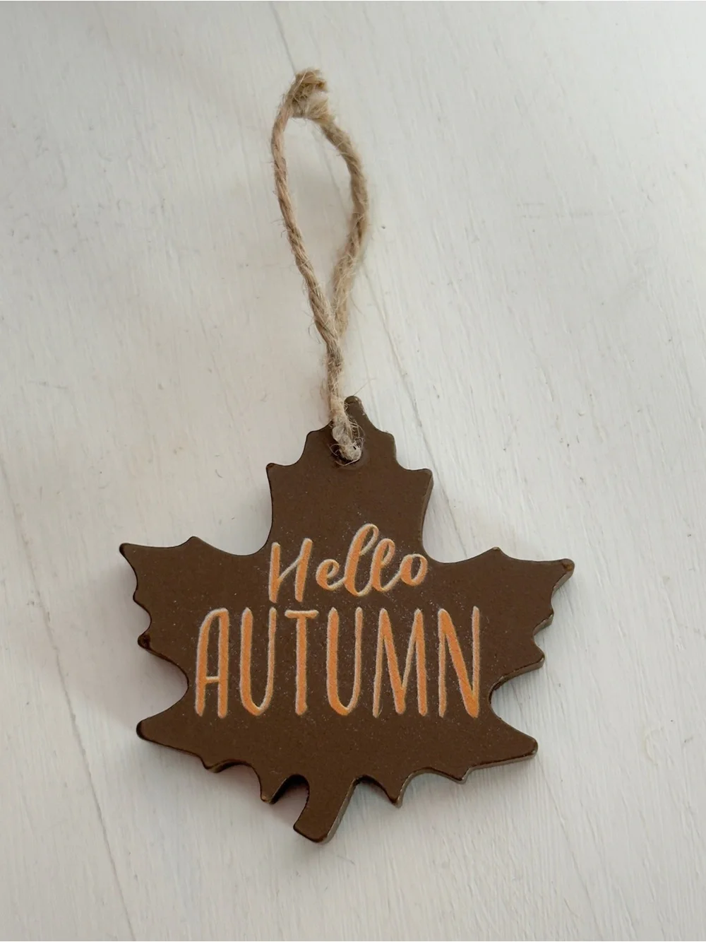 Hello Autumn Leaf Wood Ornament